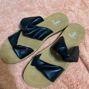 Corkys Black and Tan Slide Sandals Size 19
